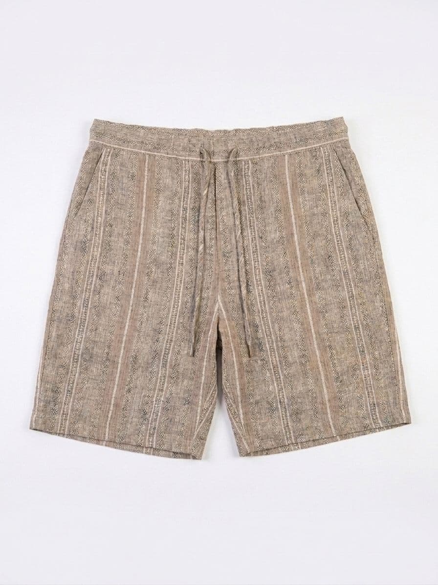 Men's Beige Striped 2-Piece Shirt & Shorts Co-Ord Set – Resort Wear Outfit thumbnail 4