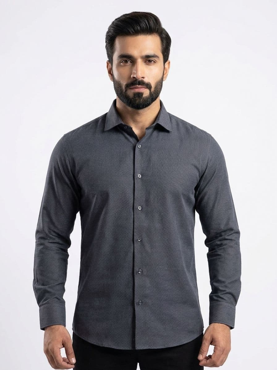 Men's Charcoal Grey Semi Formal Shirt – Premium Long Sleeve Dress Shirt thumbnail 3