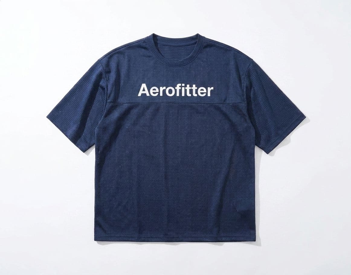 Men's Navy Blue Drop Shoulder T-Shirt – Oversized Breathable Mesh Tee with Chest Print thumbnail 4