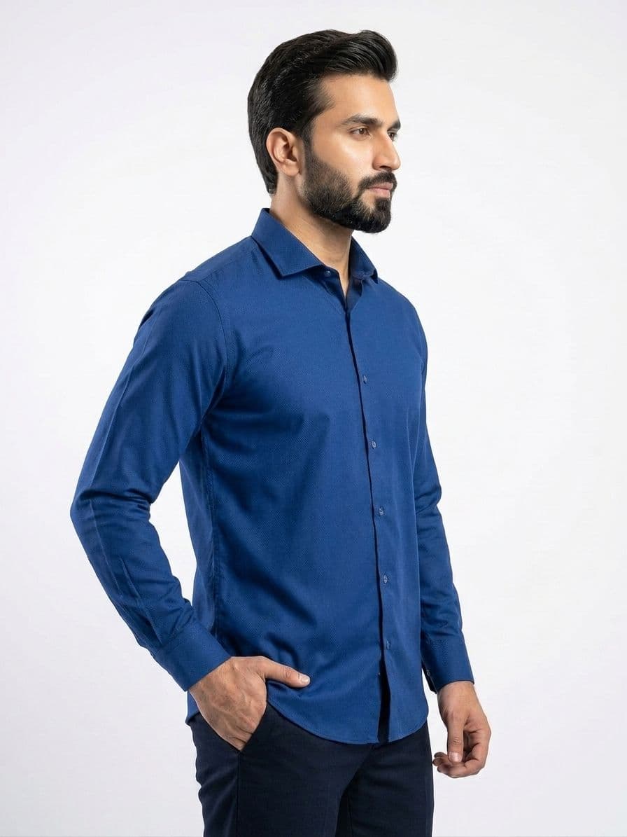 Men's Royal Blue Semi Formal Shirt – Premium Long Sleeve Dress Shirt thumbnail 4