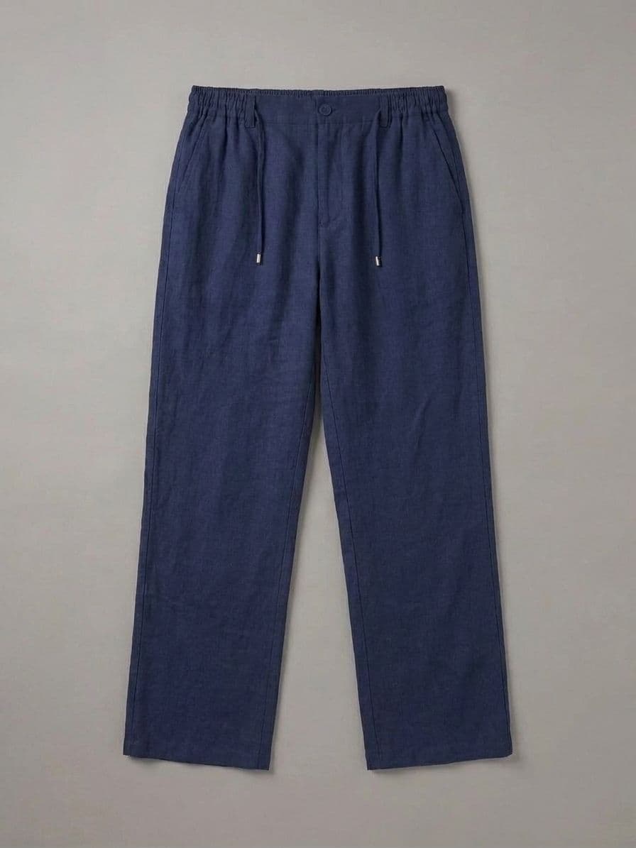 Men's Navy Blue Loose Fit Irish Cotton Trousers – Baggy Drawstring Pants thumbnail 3