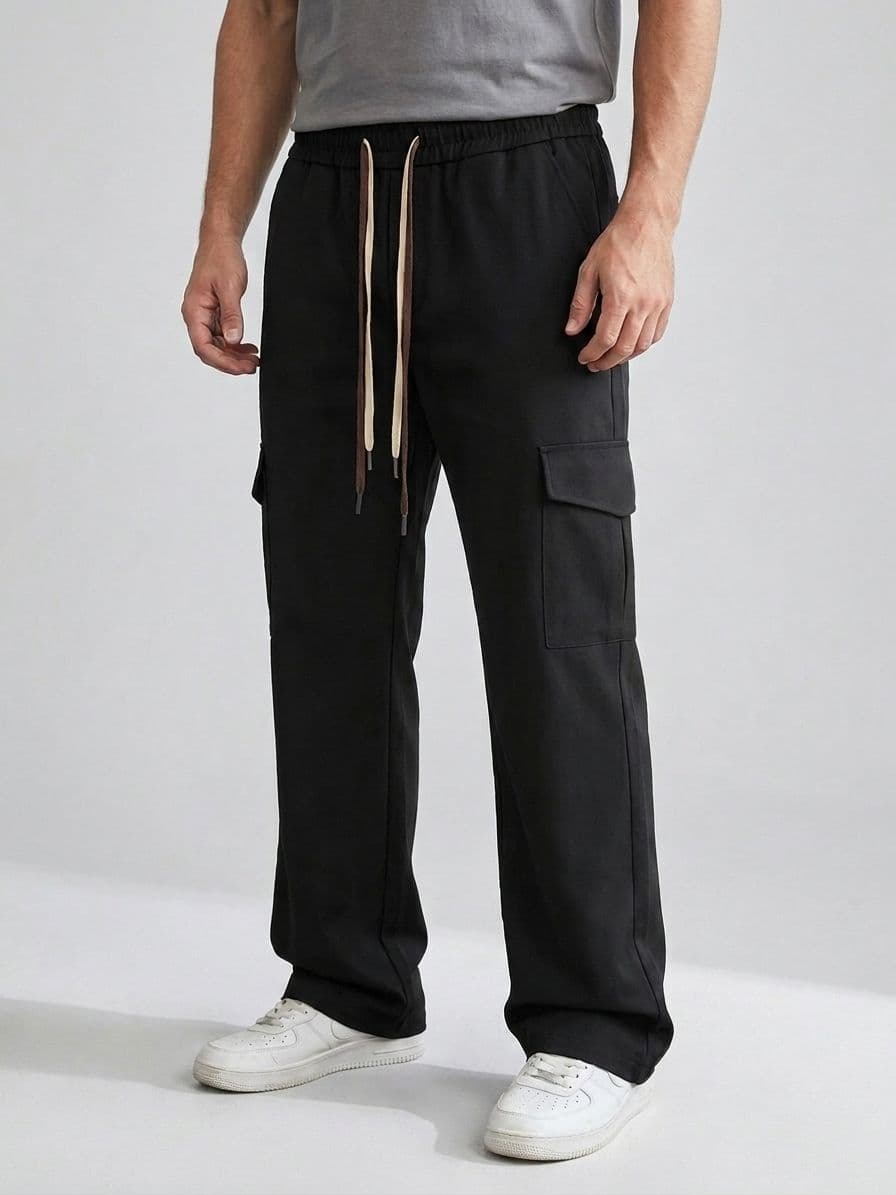 Men's Black Loose Fit Cargo Trousers – Lightweight Irish Cotton Linen (6 Pockets)