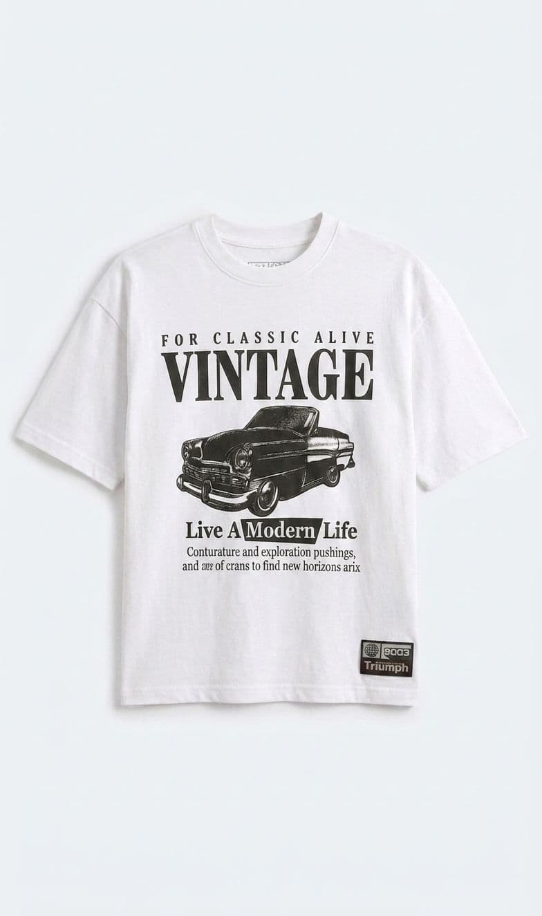 Men's Off-White Drop Shoulder Vintage Car Graphic T-Shirt – Oversized Tee thumbnail 3