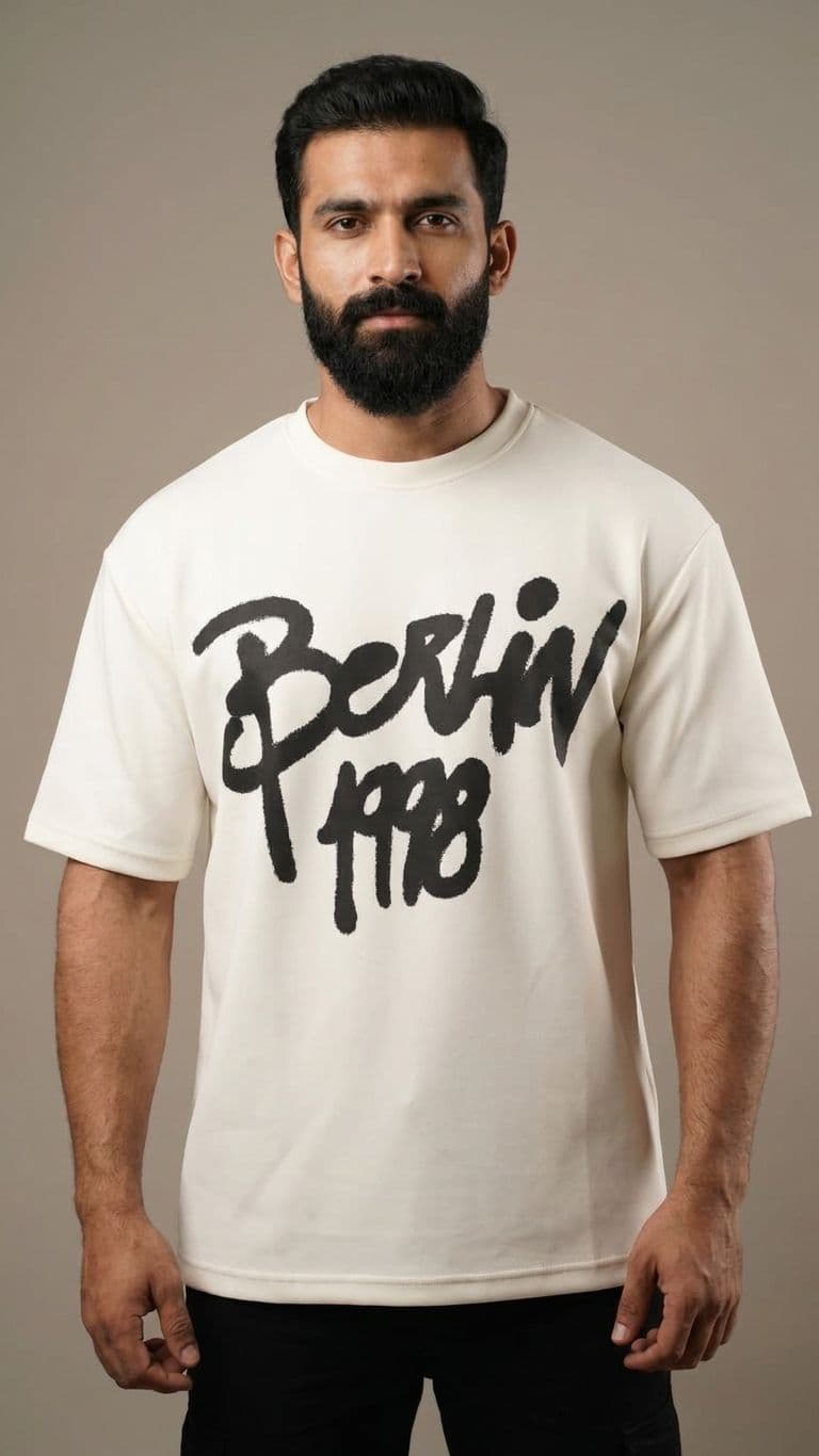Men's Off-White Drop Shoulder Graphic T-Shirt – Berlin 1998 Oversized Tee