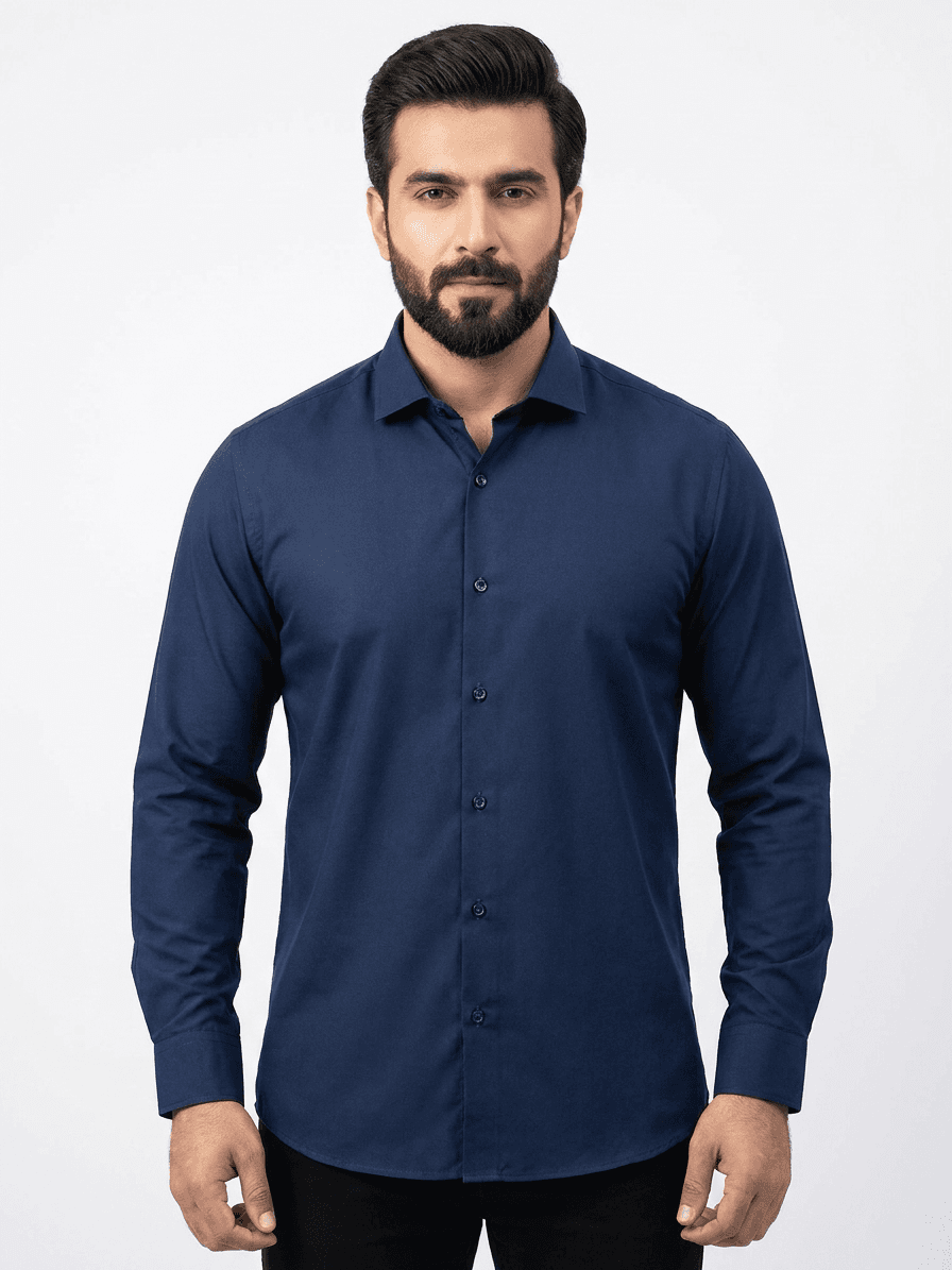 Men's Navy Blue Semi Formal  Shirt – Premium Long Sleeve Dress Shirt thumbnail 3