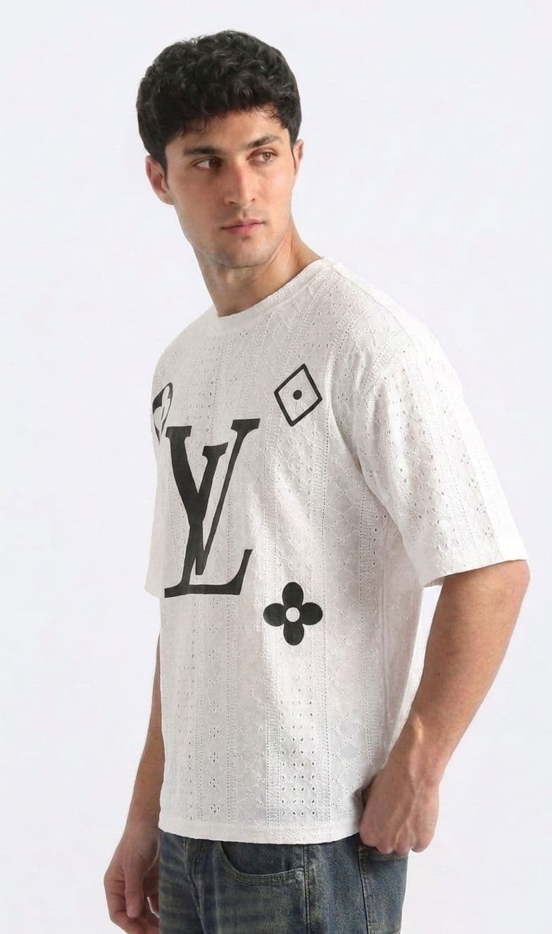 Men's LV Monogram Oversized Drop Shoulder T-Shirt – White Chicken Fabric thumbnail 2