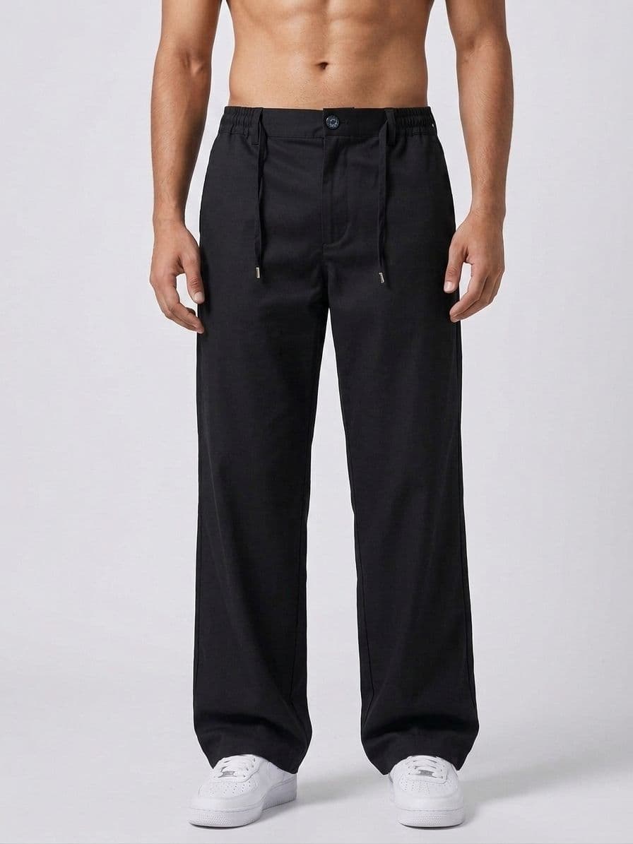 Men's Black Loose Fit Irish Cotton Trousers – Baggy Drawstring Pants
