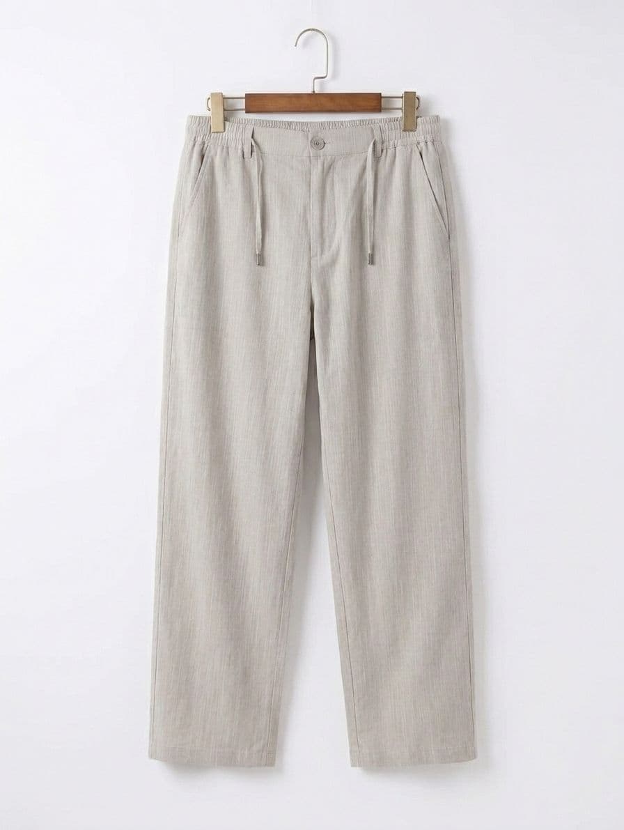 Men's Light Beige Loose Fit Irish Cotton Trousers – Baggy Drawstring Pants thumbnail 3