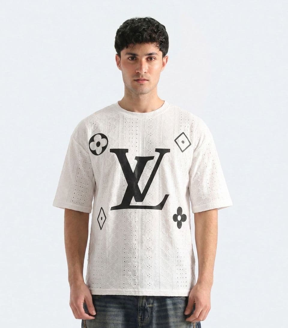 Men's LV Monogram Oversized Drop Shoulder T-Shirt – White Chicken Fabric