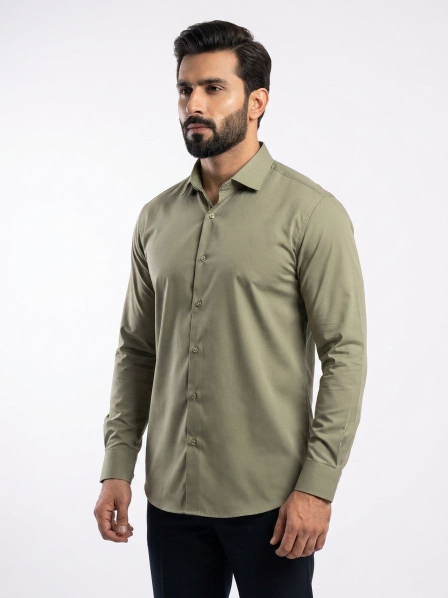 Men's Sage Green Semi Formal Shirt – Premium Long Sleeve Dress Shirt thumbnail 3