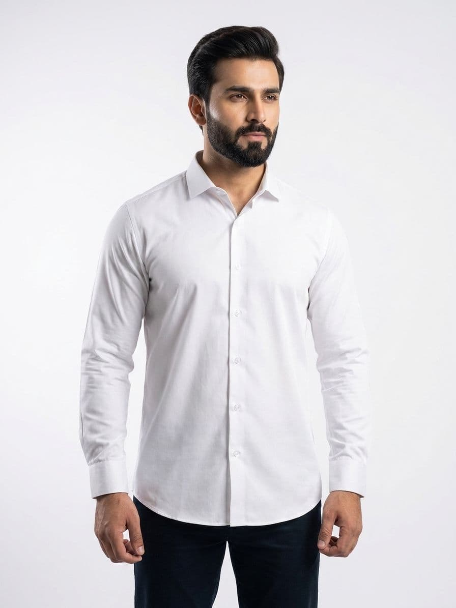 Men's Classic White Semi Formal Shirt – Premium Long Sleeve Dress Shirt thumbnail 3