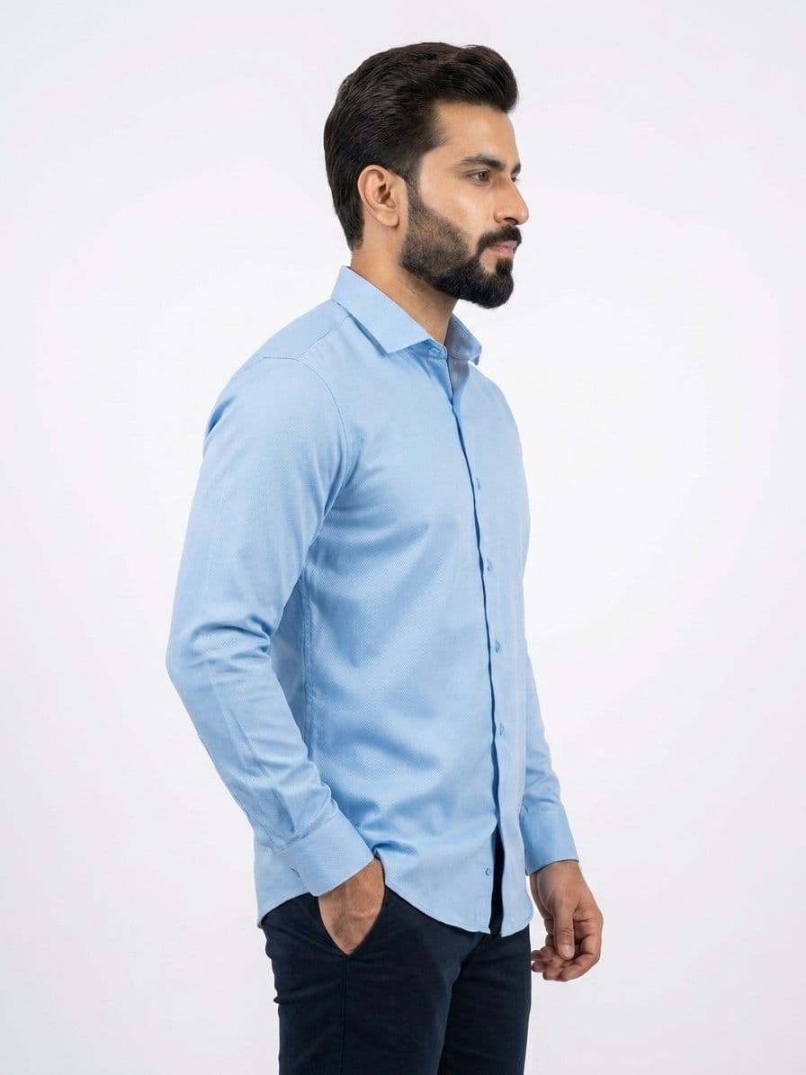 Men's Sky Blue Semi Formal Shirt – Premium Long Sleeve Dress Shirt thumbnail 4
