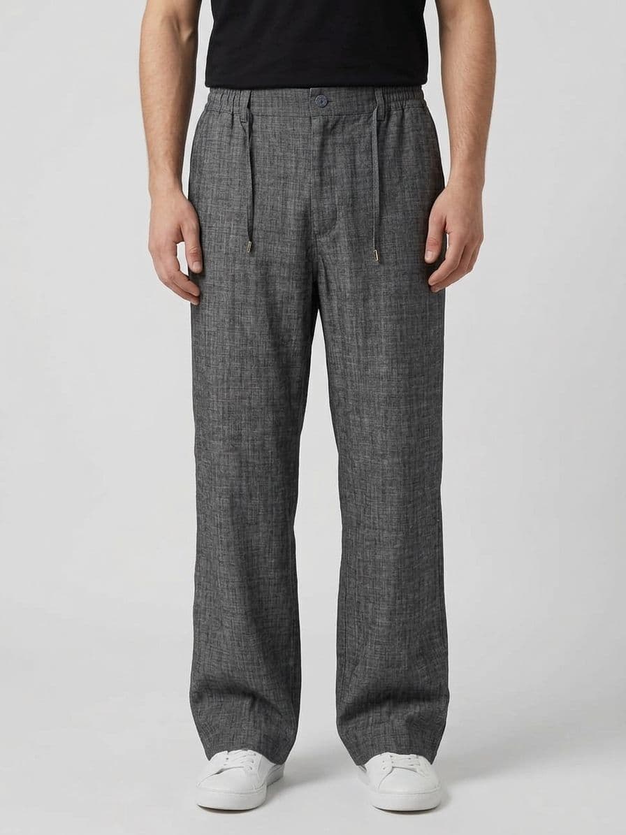 Men's Charcoal Grey Loose Fit Irish Cotton Trousers – Baggy Drawstring Pants