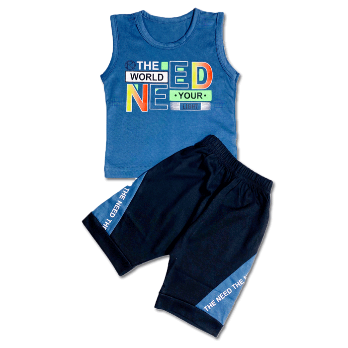 HIGH DENSITY SANDO PAIR | IMPORTED QUALITY | SOFT COTTON LYCRA JERCEY | SANDO & SHORT | PAIR | 1 TO 5 YEARS | BLUE