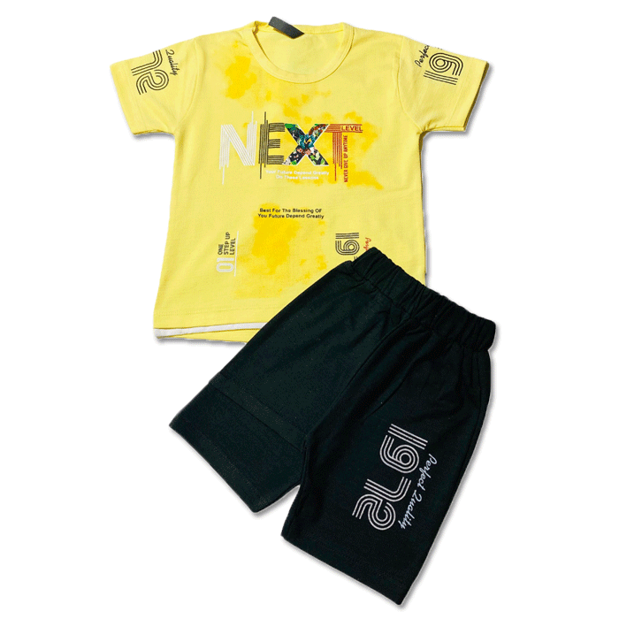 BRANDED PAIR | IMPORTED QUALITY | SOFT COTTON LYCRA JERCEY | T SHIRT & SHORT | PAIR | 1 TO 5 YEARS | YELLOW