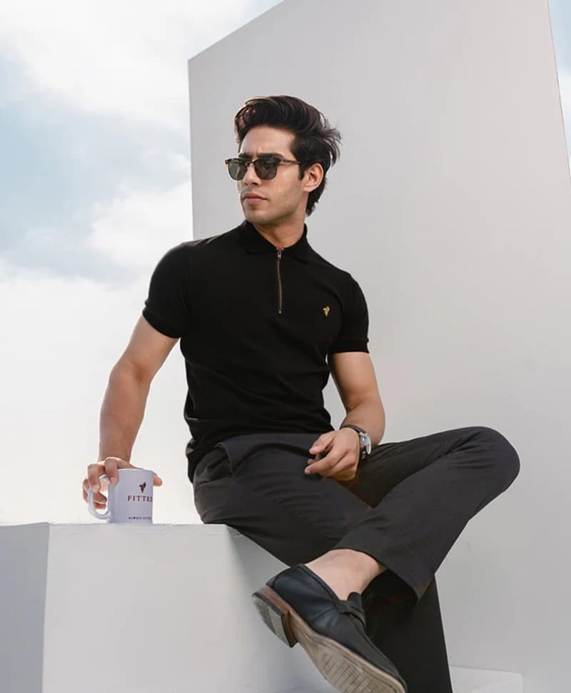 Fitted Polo Shirt | 100% Authentic | Premium Quality | Front Zip | Jet Black thumbnail 2