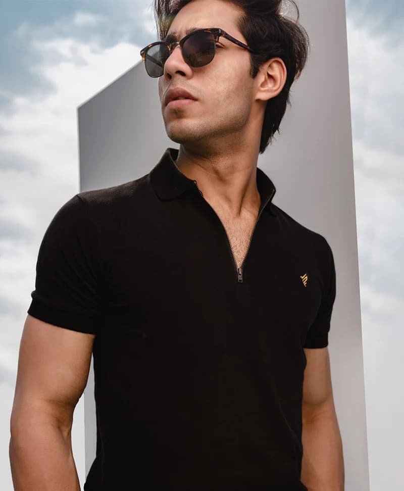 Fitted Polo Shirt | 100% Authentic | Premium Quality | Front Zip | Jet Black thumbnail 3