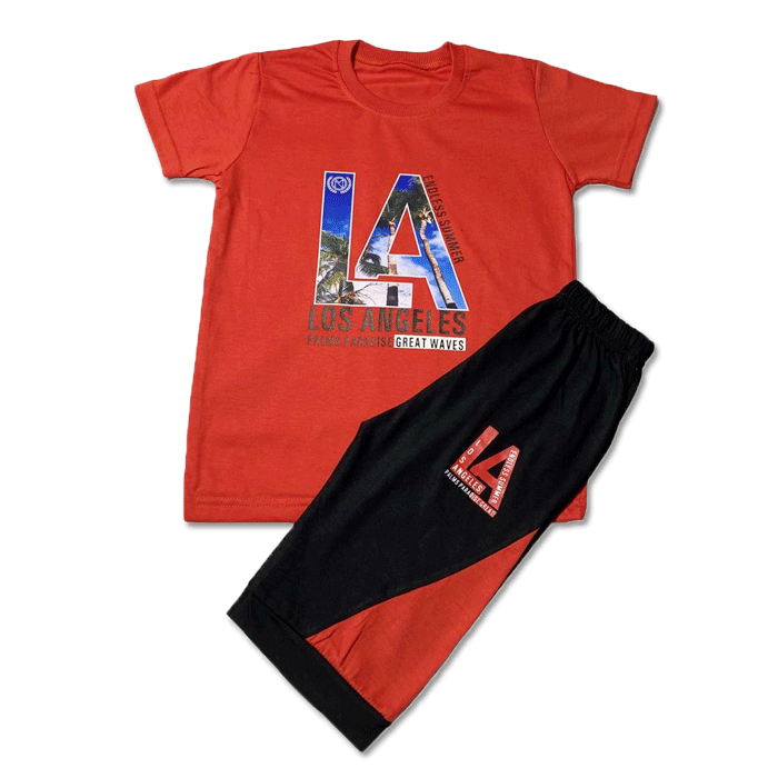Branded Set | Premium Imported Quality | Soft Cotton Lycra Jersey | T-Shirt & Shorts | Sizes 1-5 Years | Red