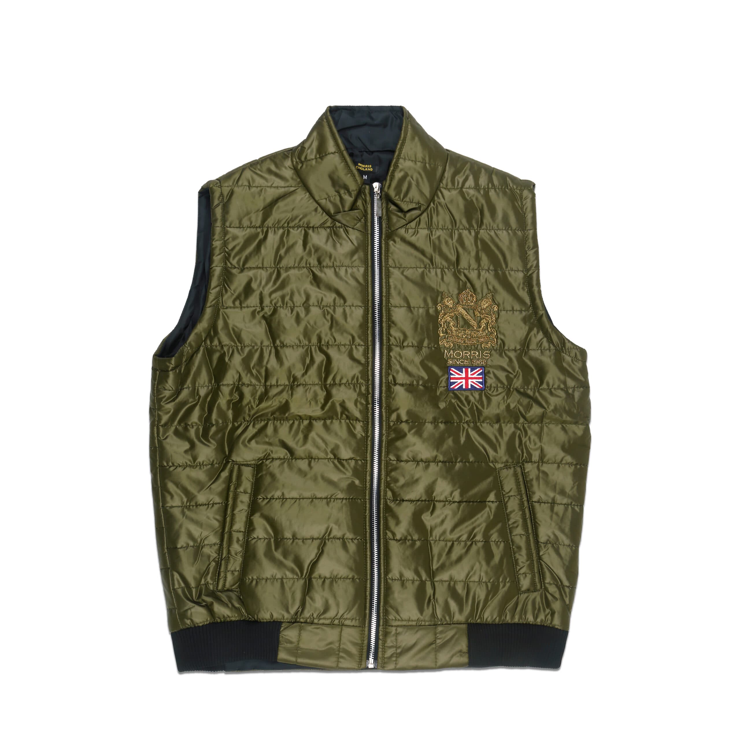 MORRIS | HALF SELEEVES PUFFER JACKET | 100% IMPORTED QUALITY | EMBRAIDED BADGE | GREEN
