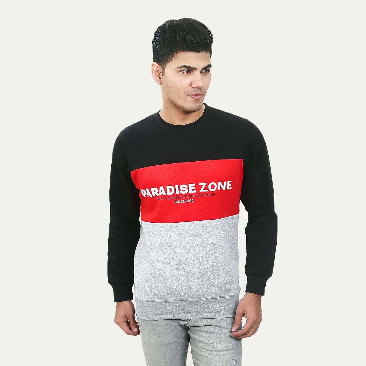PARADISE ZONE | EXPORT QUALITY BRANDED | SWEATSHIRT | CONTRAST PANEL | GREY WHITE