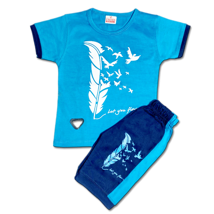 HIGH DENSITY LEAVES | IMPORTED QUALITY | SOFT COTTON LYCRA JERCEY | T SHIRT & SHORT | PAIR | 1 TO 5 YEARS | SKY BLUE