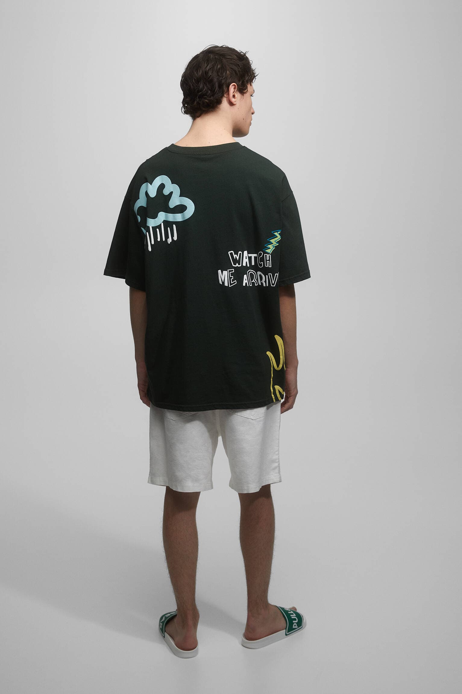 Pull & Bear | 100% Original | Oversized T Shirt | SHORT SELEEVES WITH GRAPHIC PRINT | GREEN thumbnail 2
