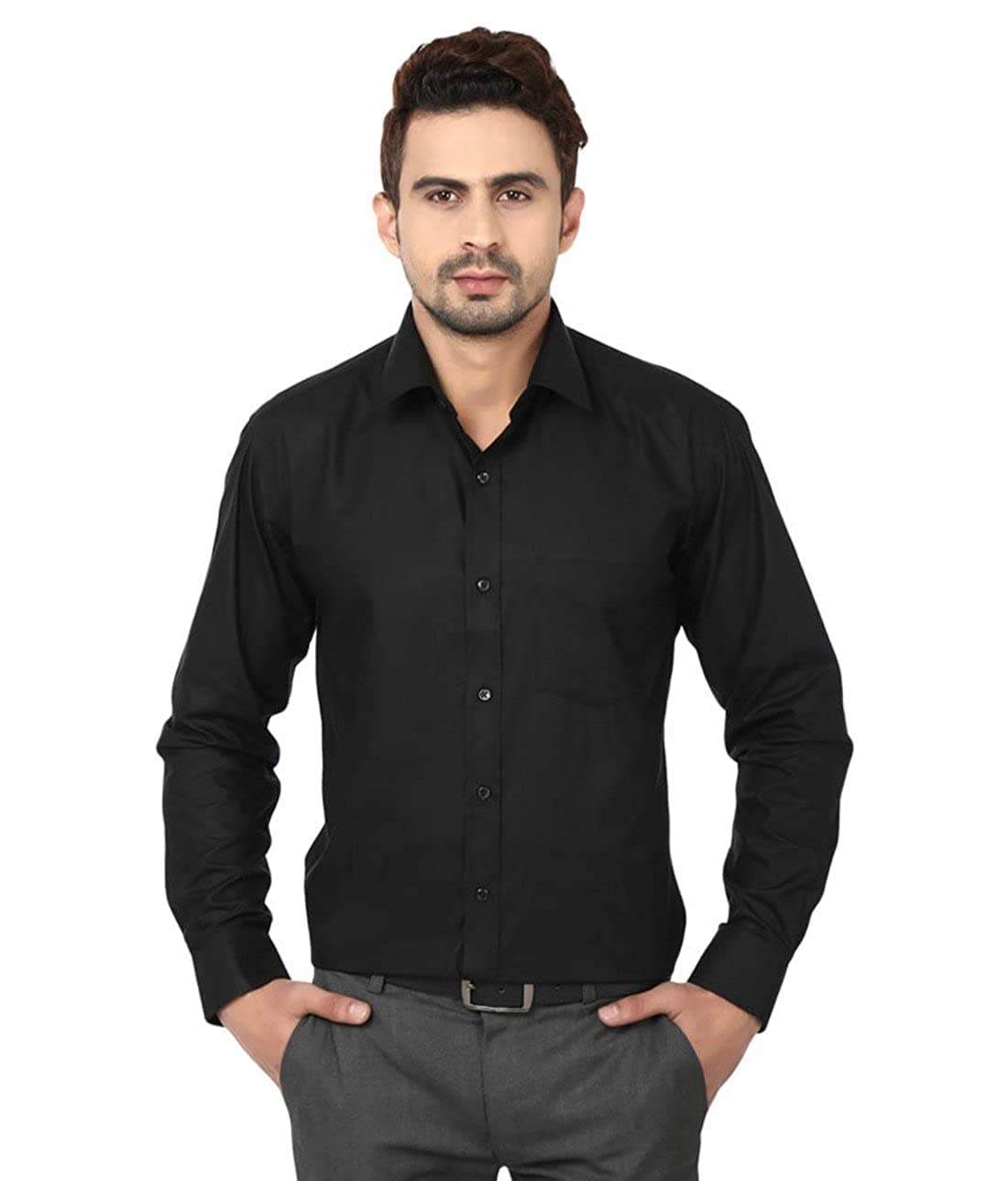 IDEAS BY GUL AHMED | MENS CASUAL SHIRT | PLAIN JET BLACK | 100% PC COTTON