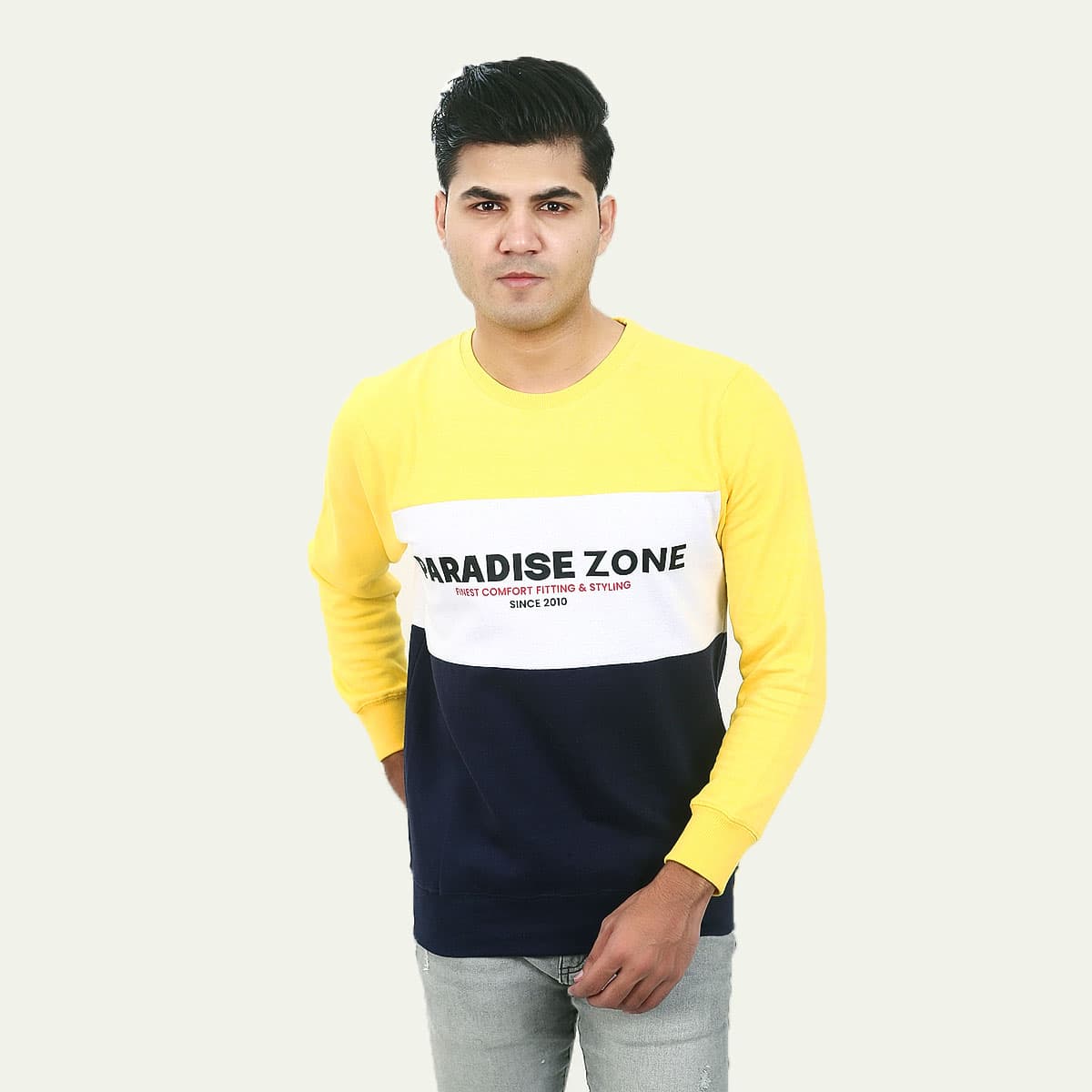 PARADISE ZONE | EXPORT QUALITY BRANDED | SWEATSHIRT | CONTRAST PANEL | YELLOW BLACK