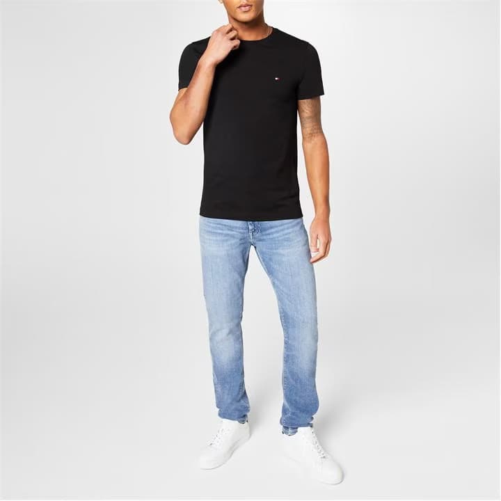 TOMMY HILFIGER | 100% ORIGINAL T-SHIRT | Embroidered LOGO On Front | LYCRA COTTON | BLACK