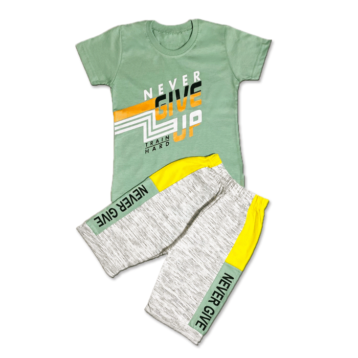 HIGH DENSITY GIVE UP | IMPORTED QUALITY | SOFT COTTON LYCRA JERCEY | T SHIRT & SHORT | PAIR | 1 TO 5 YEARS | GREEN