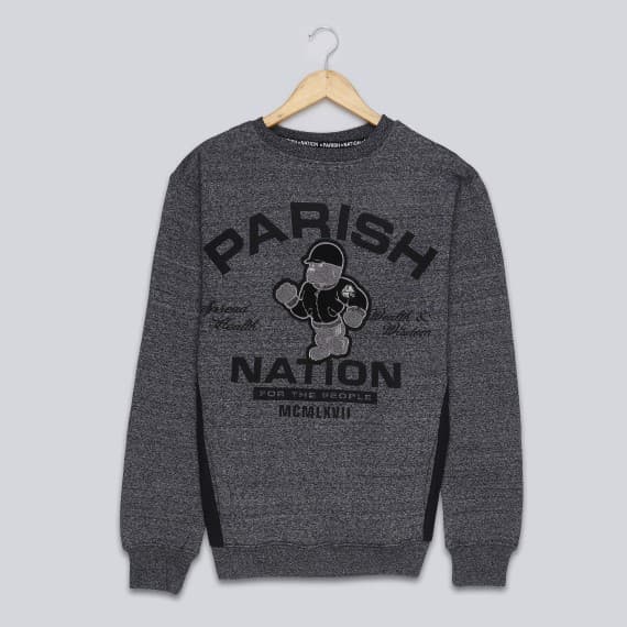 PARISH NATION | EXPORT QUALITY BRANDED | SWEATSHIRT | SIDE PANEL WITH FRONT POCKETS | GREY