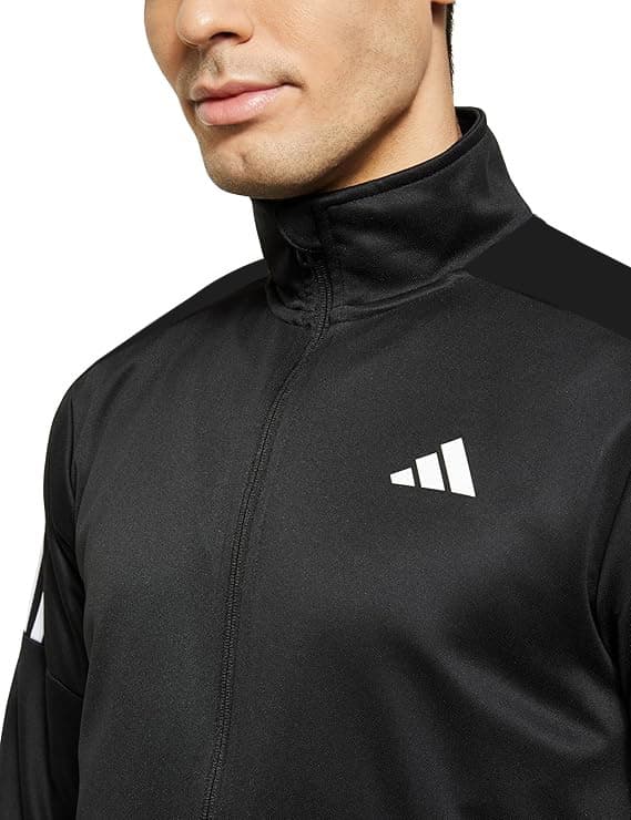 Adidas Winter Track Jacket | 100% Imported | Black with Half Tri-Liner Sleeves thumbnail 2