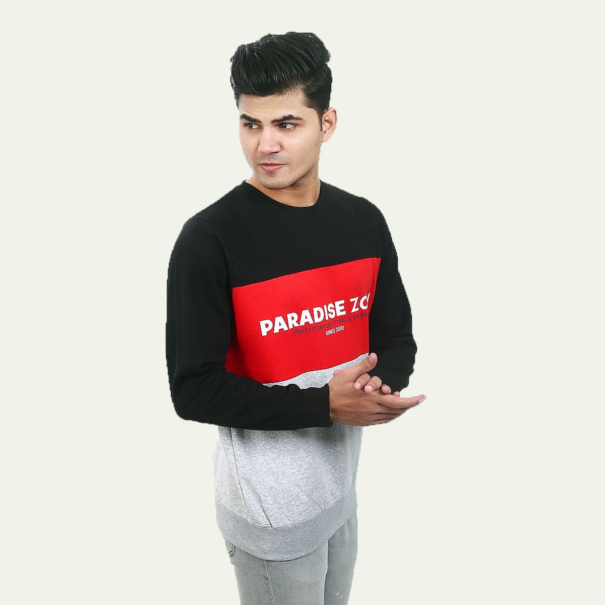 PARADISE ZONE | EXPORT QUALITY BRANDED | SWEATSHIRT | CONTRAST PANEL | GREY WHITE thumbnail 2