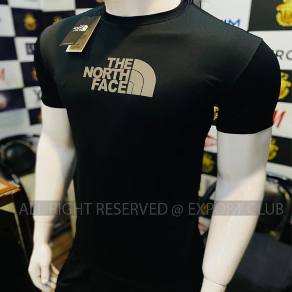 NORTH FACE | 100% IMPORTED DRY FIT T-SHIRT | REFLECTIVE SHINNY LOGO | STRECHIBLE | BLACK