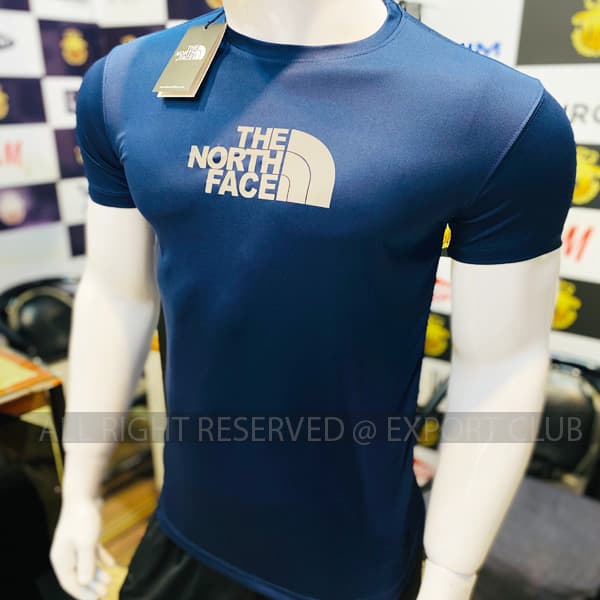 NORTH FACE | 100% IMPORTED DRY FIT T-SHIRT | REFLECTIVE SHINNY LOGO | STRECHIBLE | NAVY BLUE