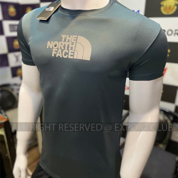 NORTH FACE | 100% IMPORTED DRY FIT T-SHIRT | REFLECTIVE SHINNY LOGO | STRECHIBLE | GREY