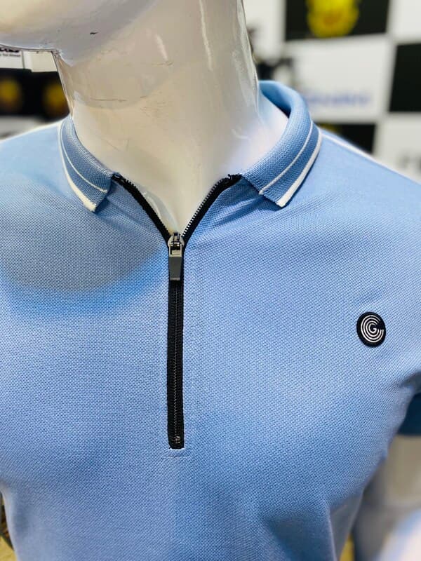 PULL & BEAR | PREMIUM QUALITY POLO | SHOULDER PANEL STYLE  | VERY ATTRACTIVE | SKY BLUE thumbnail 3