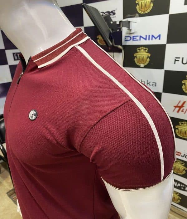 PULL & BEAR | PREMIUM QUALITY POLO | SHOULDER PANEL STYLE  | VERY ATTRACTIVE | MAROON thumbnail 2