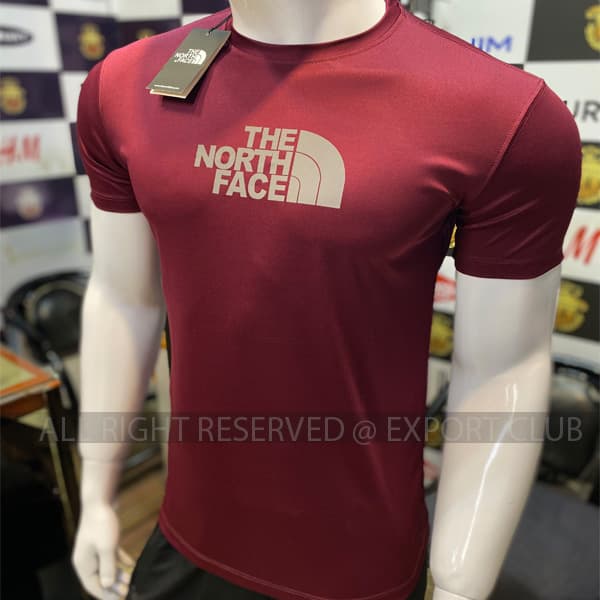 NORTH FACE | 100% IMPORTED DRY FIT T-SHIRT | REFLECTIVE SHINNY LOGO | STRECHIBLE | MAROON