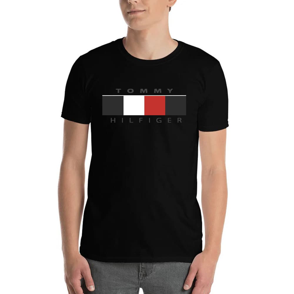 T Hilfiger | men t shirt | made in Bangladesh | 100% imported | DTF print | black
