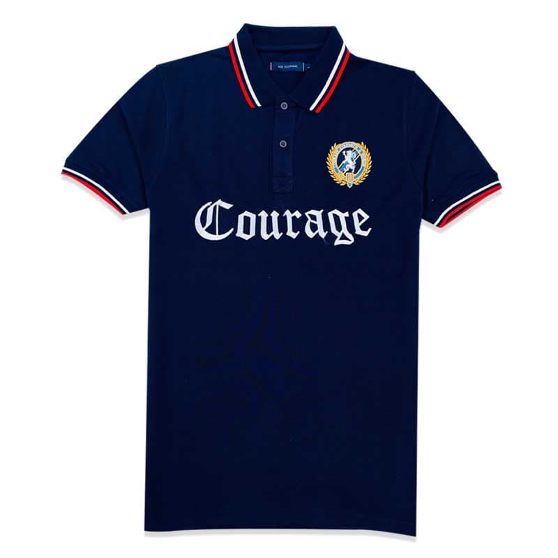Courage Exclusive Quality Men’s Polo Shirt – Navy Blue, Imported Fabric, Embroidery Badges, Tipping Style