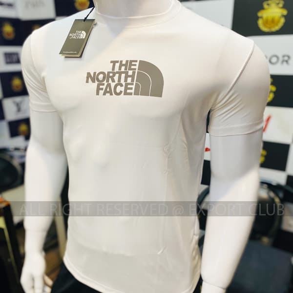 NORTH FACE | 100% IMPORTED DRY FIT T-SHIRT | REFLECTIVE SHINNY LOGO | STRECHIBLE | WHITE