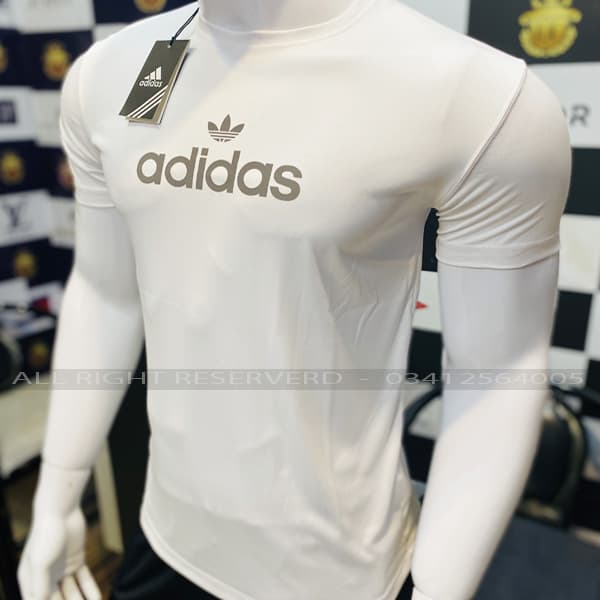 ADIDAS | 100% IMPORTED DRY FIT T-SHIRT | REFLECTIVE SHINNY LOGO | SUPER POWER STRECH | WHITE