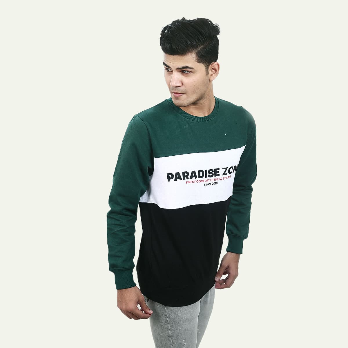 PARADISE ZONE | EXPORT QUALITY BRANDED | SWEATSHIRT | CONTRAST PANEL | GREEN BLACK thumbnail 2