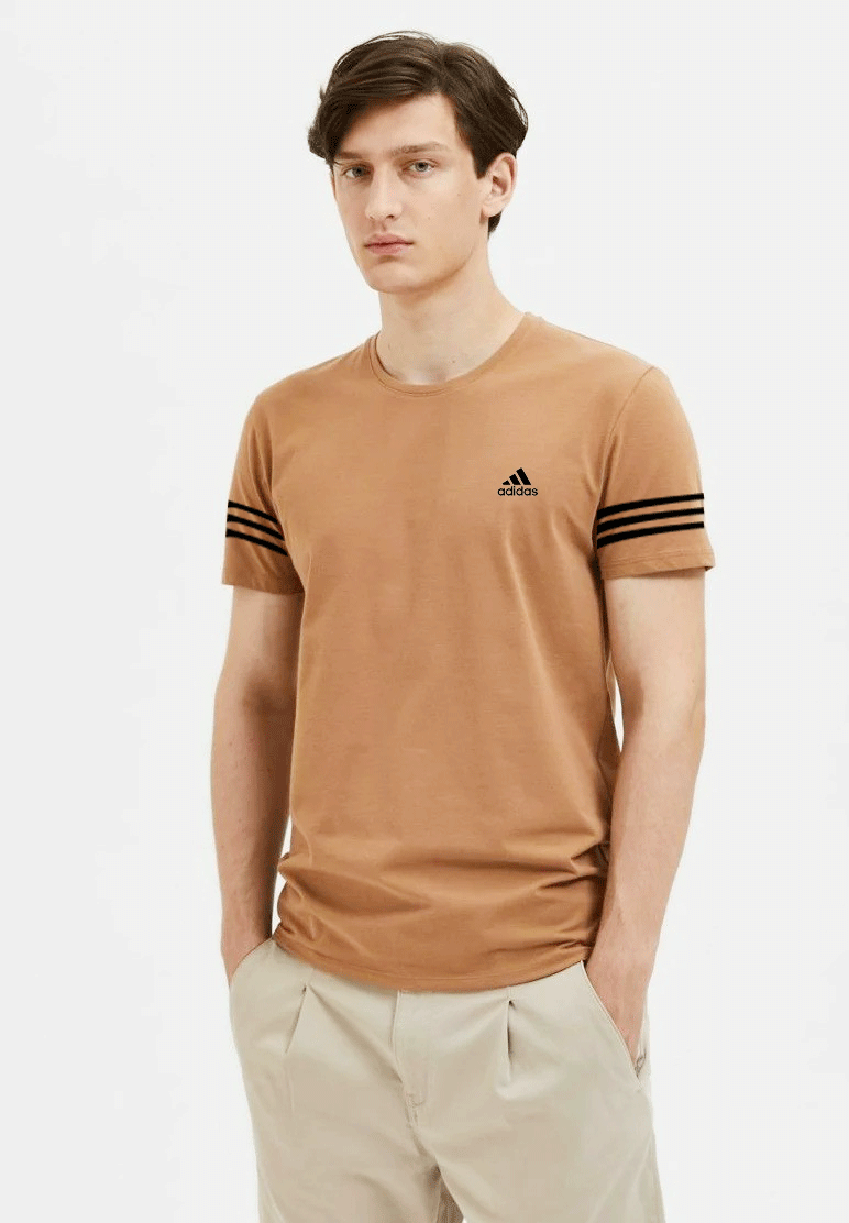 ADDIDAS | 100% IMPORTED DRY FIT T-SHIRT | REFLECTIVE SHINNY LOGO | SUPER POWER STRECH | CAMEL BROWN