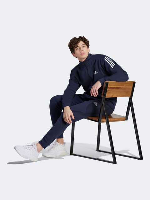 Adidas Winter Track Jacket | 100% Imported | navy blue with Half Tri-Liner Sleeves thumbnail 2