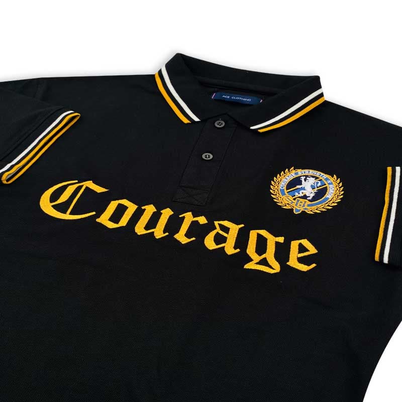 Courage Exclusive Quality Men's Polo Shirt | Black with Embroidery Badges & Tipping Style | Premium Imported Fabric thumbnail 2