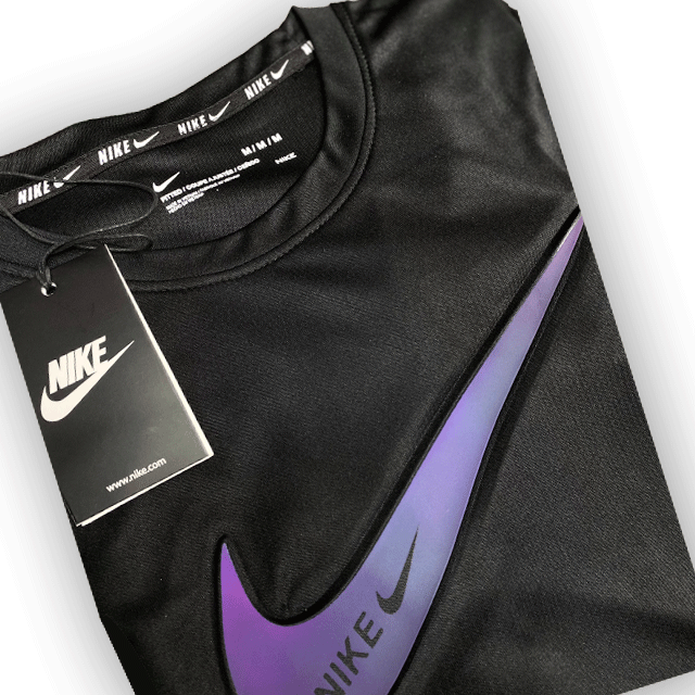 NIKE | DRY FIT PREMIUM QUALITY | MEN'S T SHIRT | 100% IMPORTED | REFLECTIVE EMBOSED LOGO | JET BLACK thumbnail 2