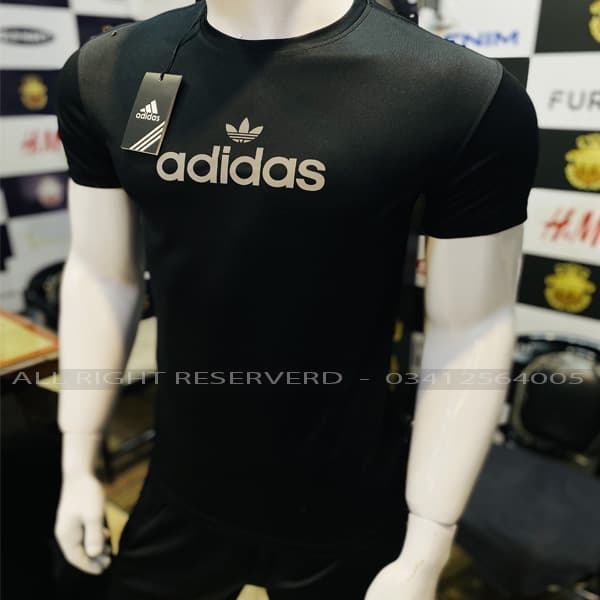 ADIDAS | 100% IMPORTED DRY FIT T-SHIRT | REFLECTIVE SHINNY LOGO | SUPER POWER STRECH | BLACK