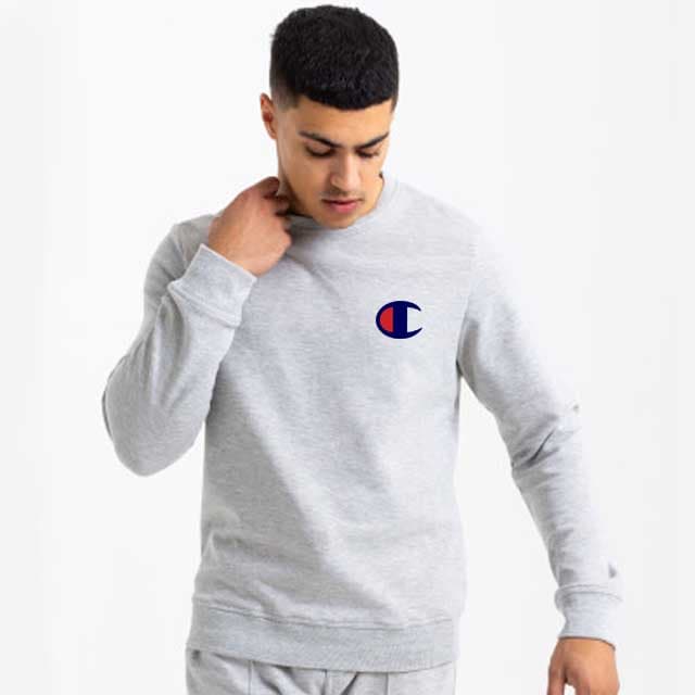 Champion Sweatshirt for Men – 100% Original, Export Quality, Embroidered Design, Grey